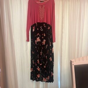 Pink Pleated Long Sleeve Dress